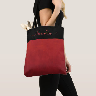 Red rustic ombre elegant personalised tote bag