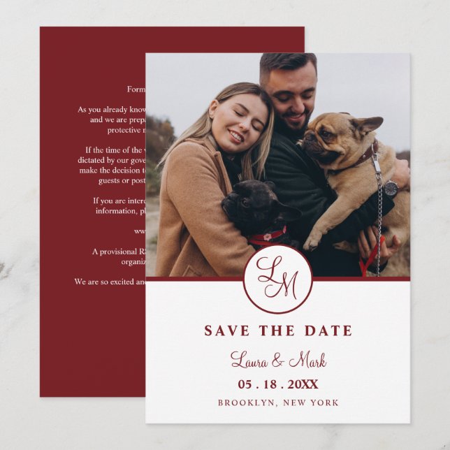 Red Rustic Photo Minimalist Wedding Initials  (Front/Back)