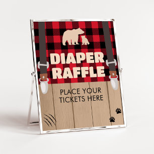 Red Rustic Plaid Lumberjack Diaper Raffle Poster