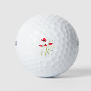 Red rustic poppies floral watercolor nature poppy golf balls