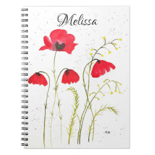Red rustic poppies flowers Floral Wildflower Poppy Notebook