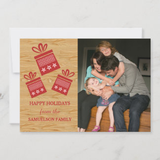 Red Rustic Presents Holiday Photo Flat Card