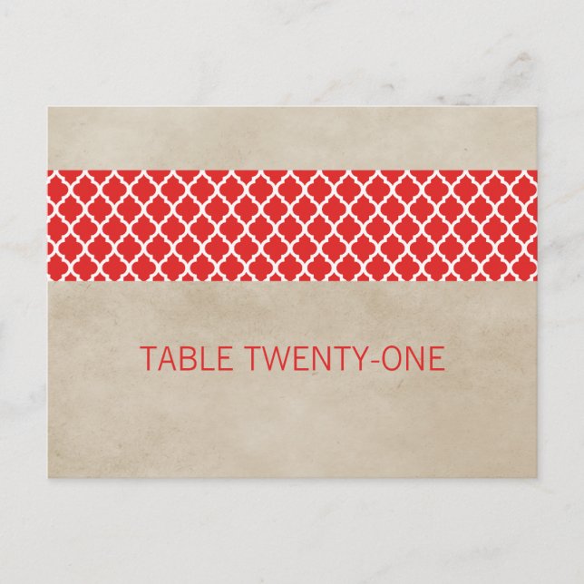 Red Rustic Quatrefoil Table Number Postcard (Front)