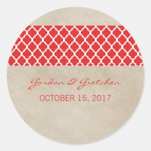Red Rustic Quatrefoil Wedding Stickers