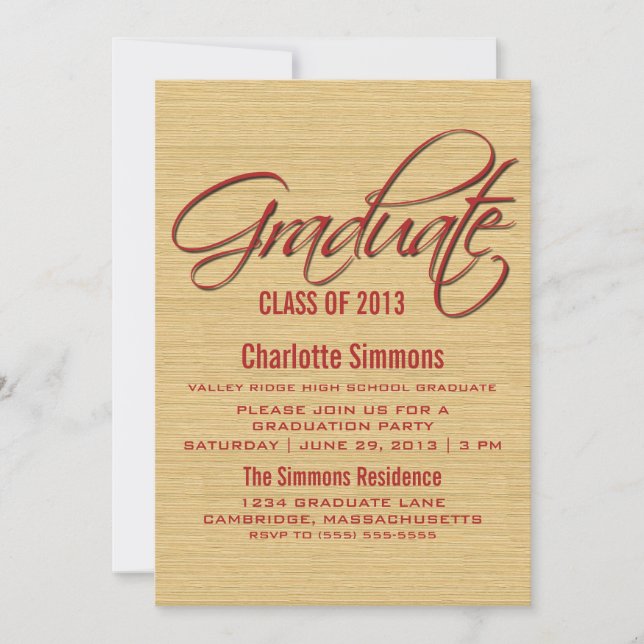 Red Rustic Script Graduation Invite (Front)