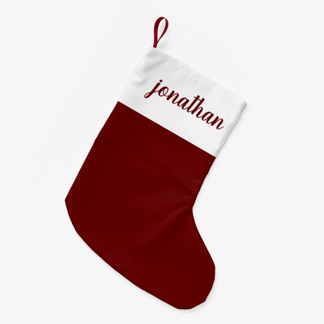Red Rustic Script Name Personalised Christmas Small Christmas Stocking (Front (Hanging))