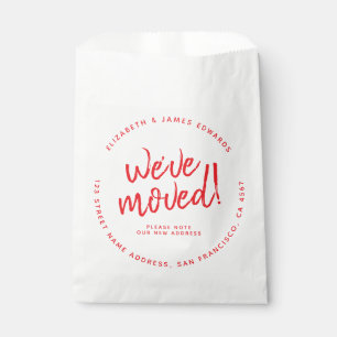 Red Rustic Script We've Moved New Address Favour Bags