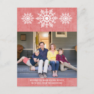 Red Rustic Snowflake Holiday Photo Postcard