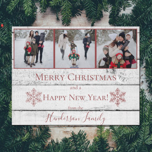 Red Rustic Snowflakes Flat Holiday Photo Card