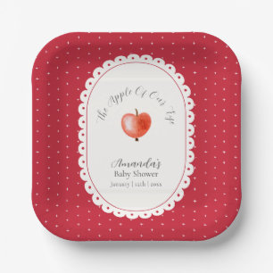 Red Rustic Sparkling Vintage Apple Baby Shower Paper Plate