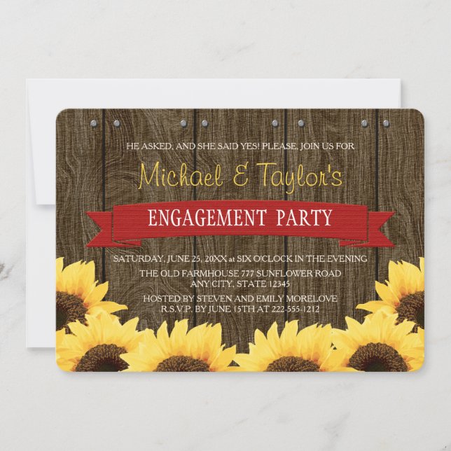 RED RUSTIC SUNFLOWER ENGAGEMENT PARTY INVITATION (Front)