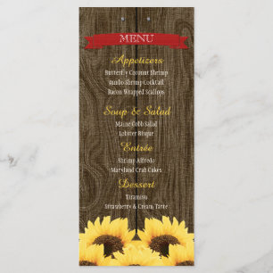 RED RUSTIC SUNFLOWER MENU CARD
