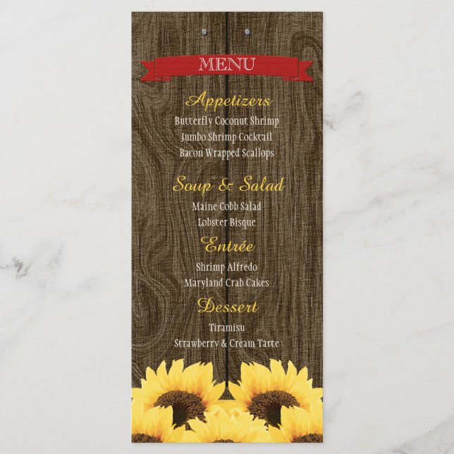 RED RUSTIC SUNFLOWER MENU CARD (Front)