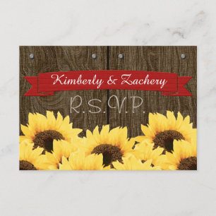 RED RUSTIC SUNFLOWER RSVP CARD