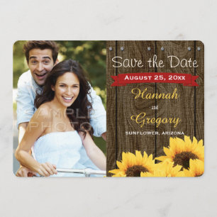 RED RUSTIC SUNFLOWER SAVE THE DATE CARD