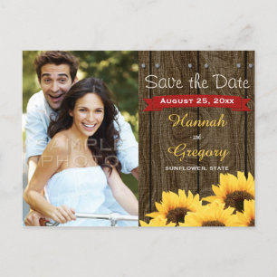 RED RUSTIC SUNFLOWER SAVE THE DATE POSTCARD