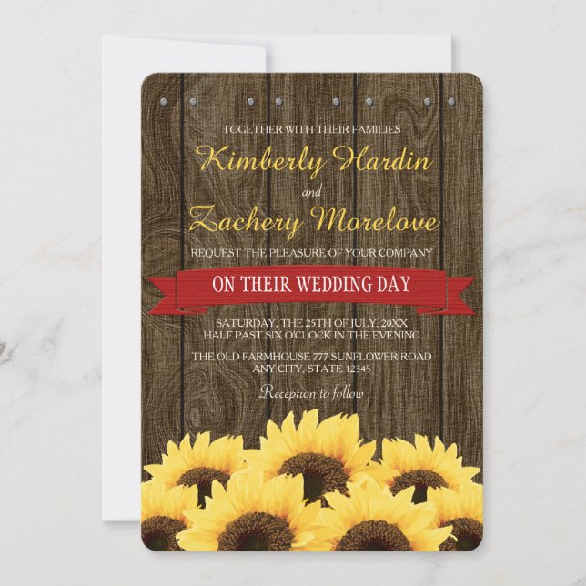 RED RUSTIC SUNFLOWER WEDDING INVITATION (Front)