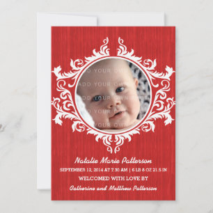 Red Rustic Swirls Baby Announcement