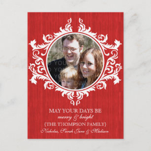Red Rustic Swirls Holiday Photo Postcard