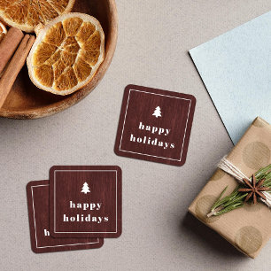 Red Rustic Tree Woodgrain Christmas Sticker