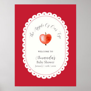 Red Rustic Vintage Apple Baby Shower Welcome Poster