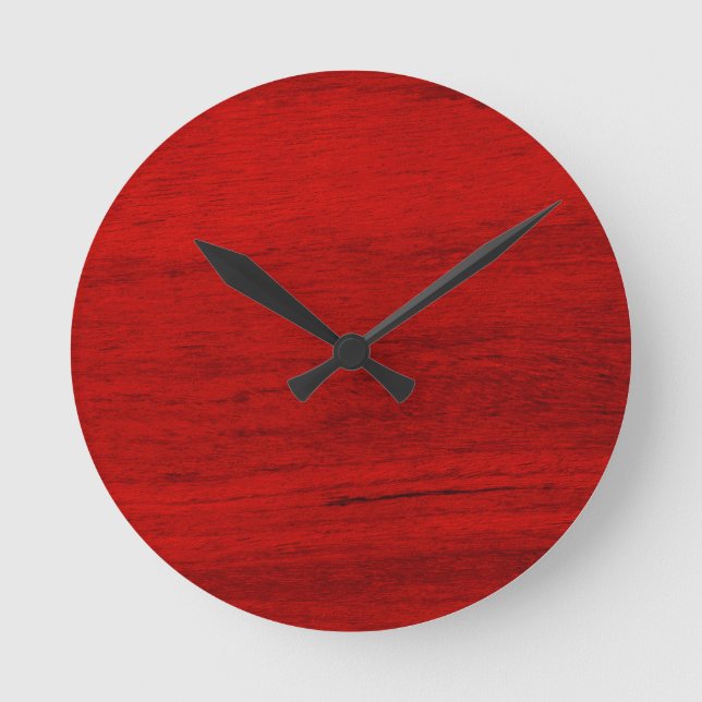 Red Rustic Wood Digital Print Round Clock (Front)