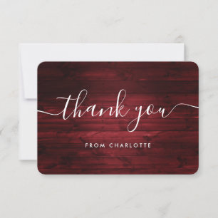 Red Rustic Wood Wedding Shower Birthday Thank You Card