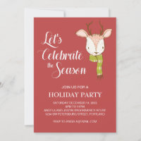 Red Rustic Woodland Deer with Scarf Holiday Party
