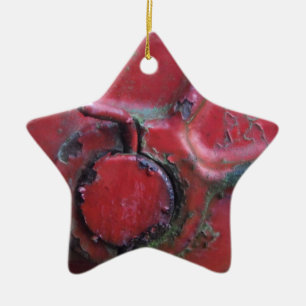 Red rusty truck close-up ceramic tree decoration