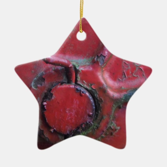 Red rusty truck close-up ceramic tree decoration (Front)