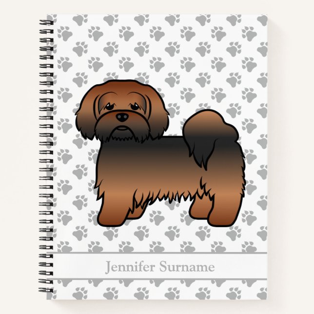 Red Sable Lhasa Apso Cartoon Dog & Name Notebook (Front)