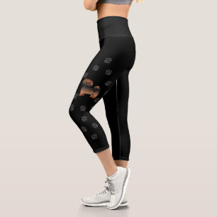 Red Sable Lhasa Apso Cartoon Dog & Paws Capri Leggings