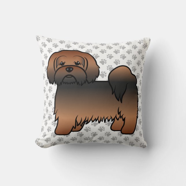 Red Sable Lhasa Apso Cartoon Dog & Paws Cushion (Front)