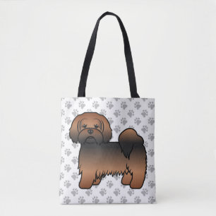 Red Sable Lhasa Apso Cartoon Dog & Paws Tote Bag