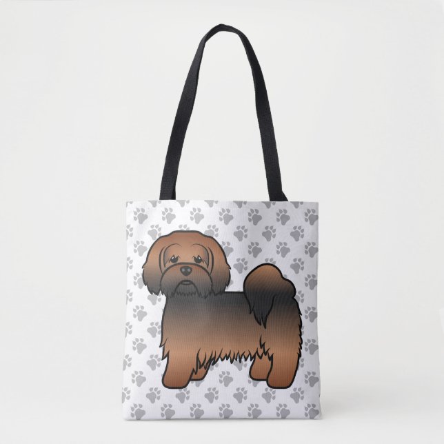 Red Sable Lhasa Apso Cartoon Dog & Paws Tote Bag (Front)
