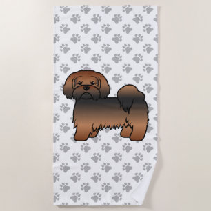 Red Sable Lhasa Apso Cute Cartoon Dog Beach Towel