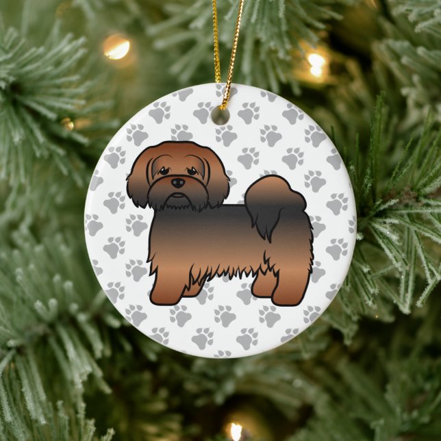 Red Sable Lhasa Apso Cute Cartoon Dog Ceramic Tree Decoration (Tree)