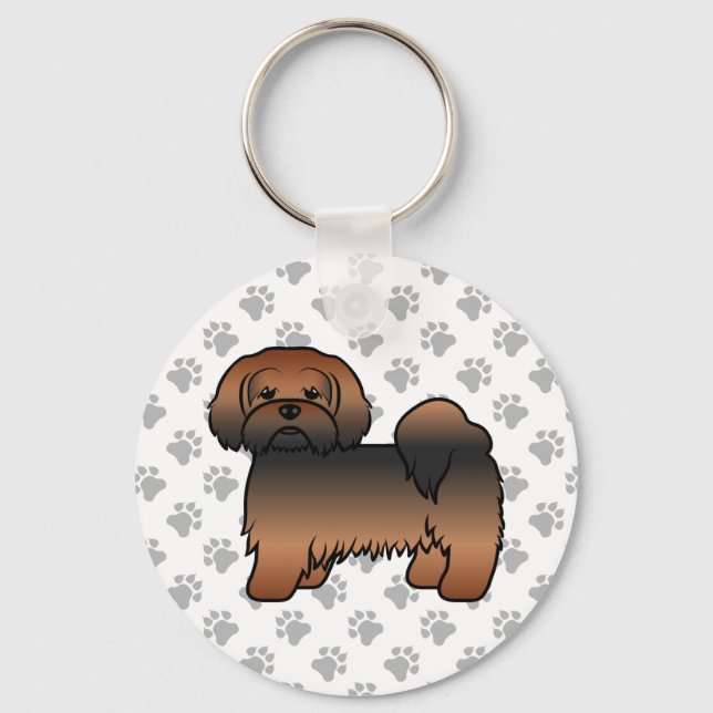 Red Sable Lhasa Apso Cute Cartoon Dog Key Ring (Front)