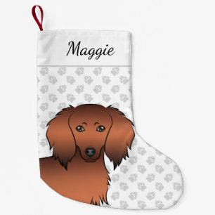 Red Sable Long Hair Dachshund Cartoon Dog Head Small Christmas Stocking
