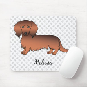 Red Sable Long Hair Dachshund Cartoon Dog & Name Mouse Pad
