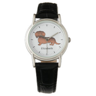 Red Sable Long Hair Dachshund Cartoon Dog & Name Watch