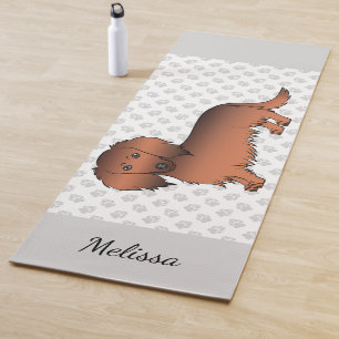 Red Sable Long Hair Dachshund Cartoon Dog & Name Yoga Mat