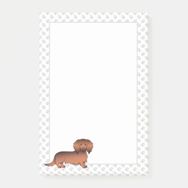 Red Sable Long Hair Dachshund Cartoon Dog & Paws Post-it Notes (Front)