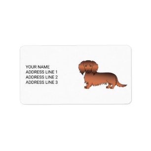 Red Sable Long Hair Dachshund Cartoon Dog & Text Label