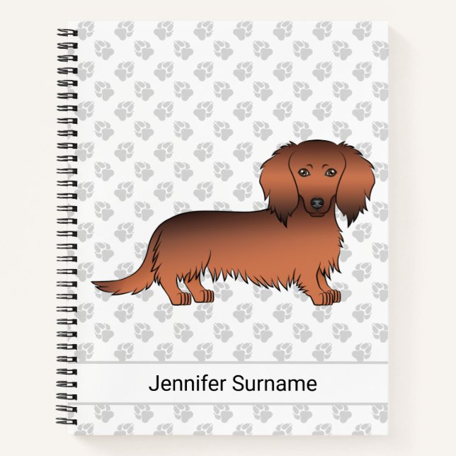 Red Sable Long Hair Dachshund Cartoon Dog & Text Notebook (Front)
