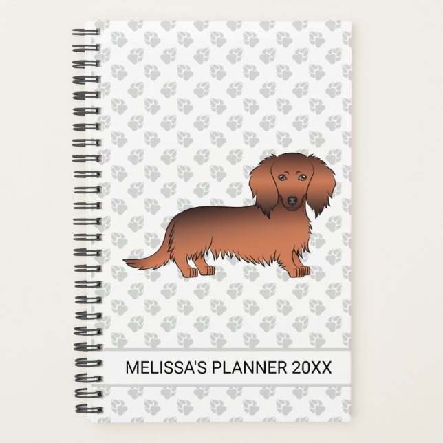 Red Sable Long Hair Dachshund Cartoon Dog & Text Planner (Front)
