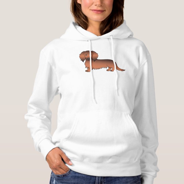 Red Sable Long Hair Dachshund Cute Cartoon Dog Hoodie (Front)