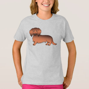 Red Sable Long Hair Dachshund Cute Cartoon Dog T-Shirt