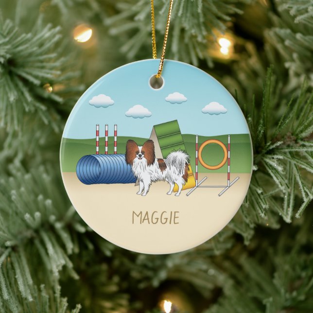 Red Sable Papillon Agility Dog With Custom Name Ceramic Tree Decoration (Tree)