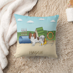 Red Sable Papillon Agility Dog With Custom Name Cushion